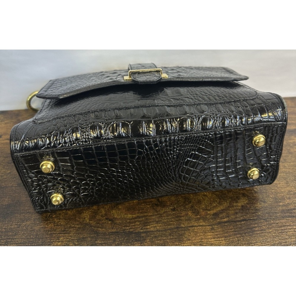 Brahmin Black Croc Embossed Leather Crossbody Style Bag Gold Hardware *No Strap - Picture 4 of 16